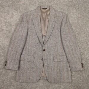 Harris Tweed Jacket Mens 42 R Beige Herringbone Scottish Wool Blazer Professor